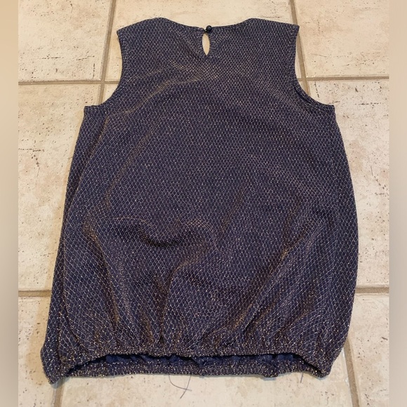 Suzy Shier Navy & Gold Metallic Sparkle Bubble Hem Top, Size S/P - Picture 5 of 6